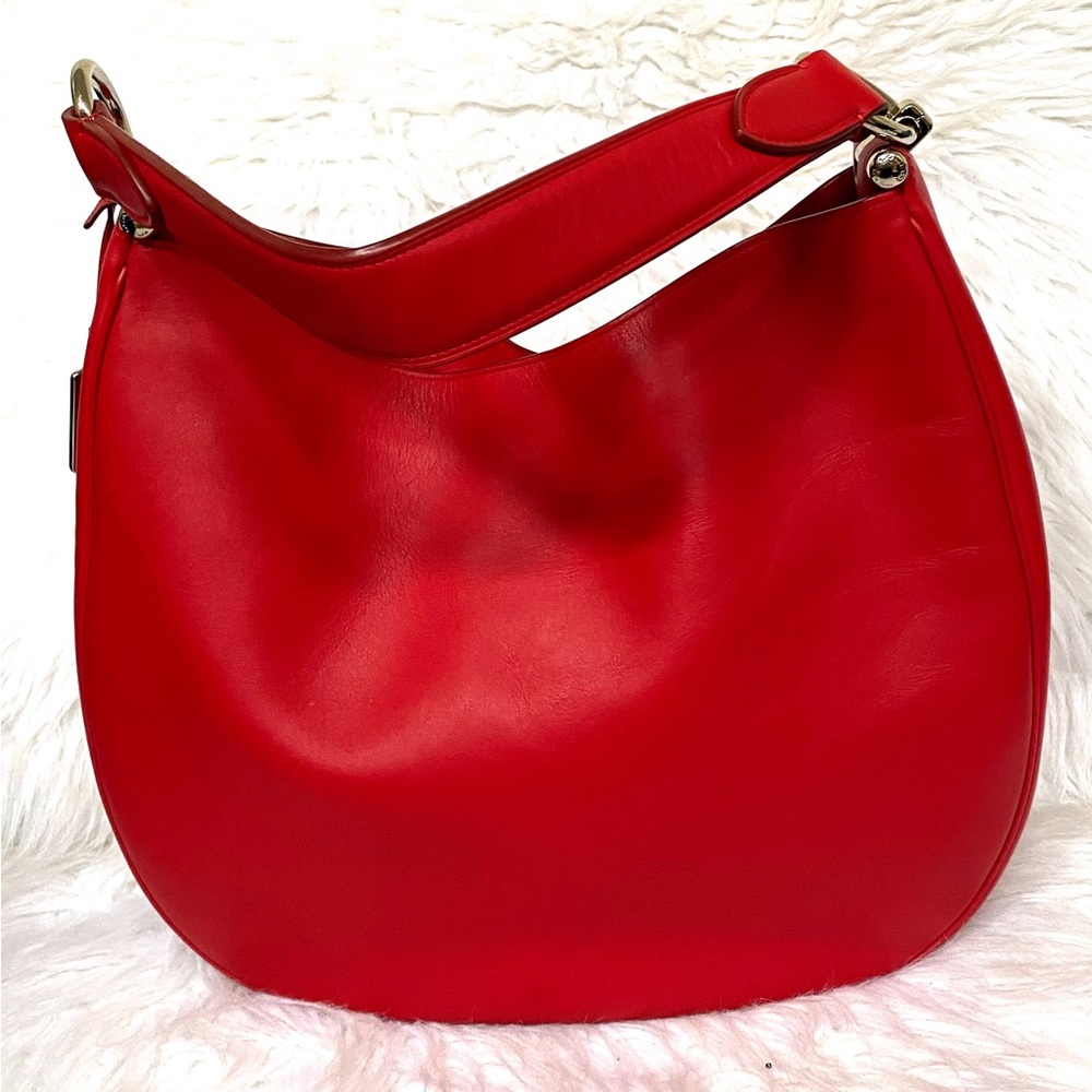 Coach Red Leather Hobo Shoulder Bag with Silver Hardware - Picture 3 of 14
